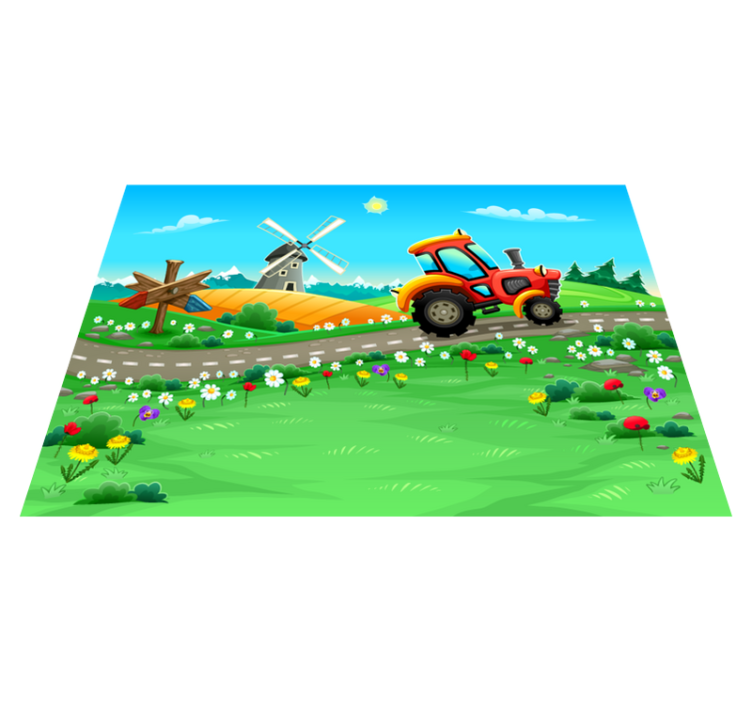 Tapis vinyle pour enfants scène de tracteur ludique - TenStickers