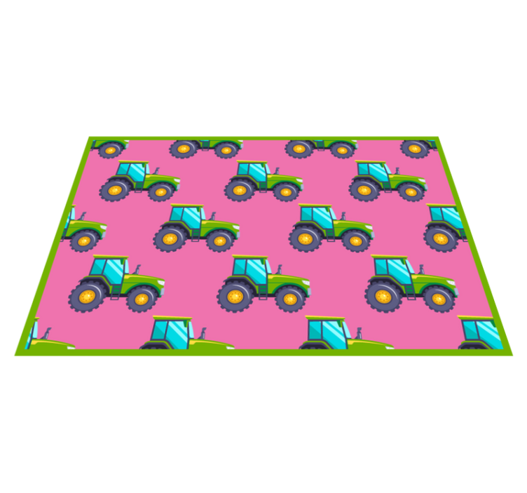 Tapis vinyle pour enfants tracteurs sur fond rose - TenStickers