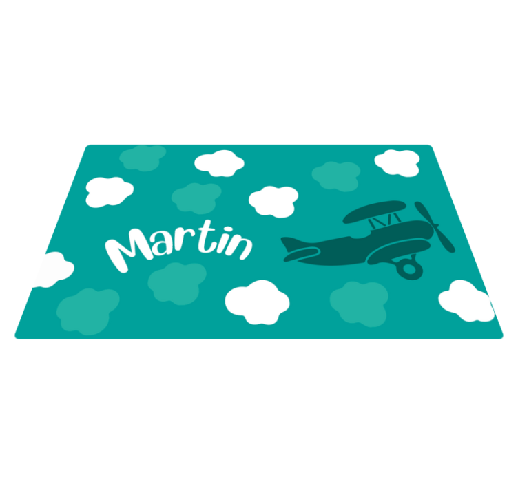 Tapis vinyle avec nom Nuages et avion personnalisés - TenStickers