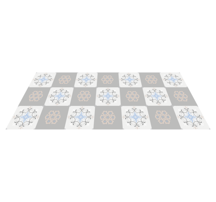 Tapis vinyle carreaux Fleur délicate grise - TenStickers