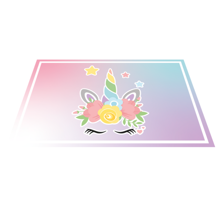 Tapis vinyle chambre bebe Licorne avec des fleurs - TenStickers