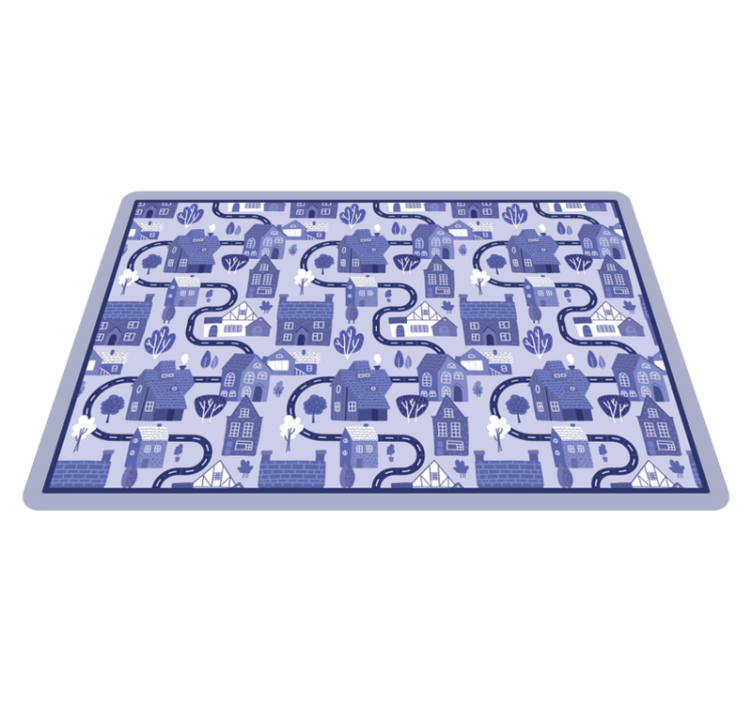 Tapis vinyle chambre bebe Village bleu nordique - TenStickers
