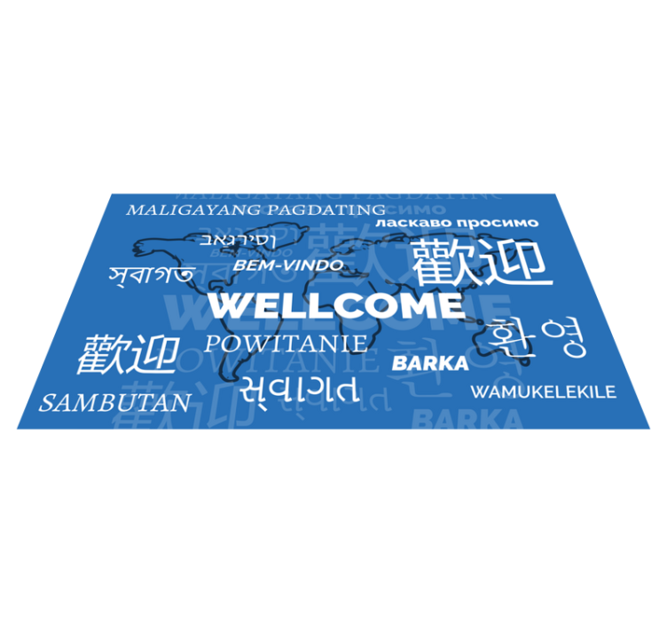 Tapis vinyle carte du monde bienvenue en plusieurs langues - TenStickers