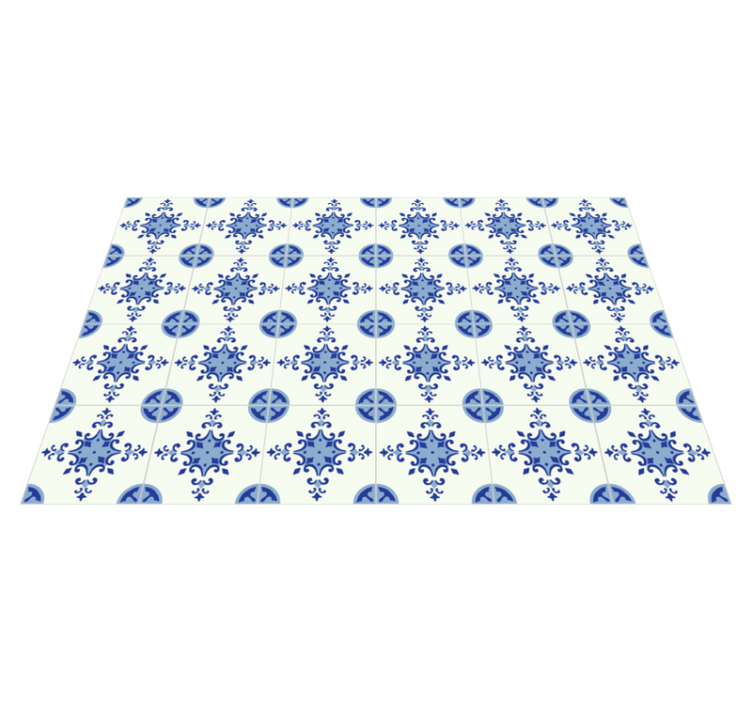 Tapis vinyle carreaux de ciment composition florale azur - TenStickers