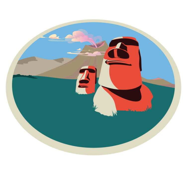 Tapis vinyle carte du monde illustration de statues moaï - TenStickers