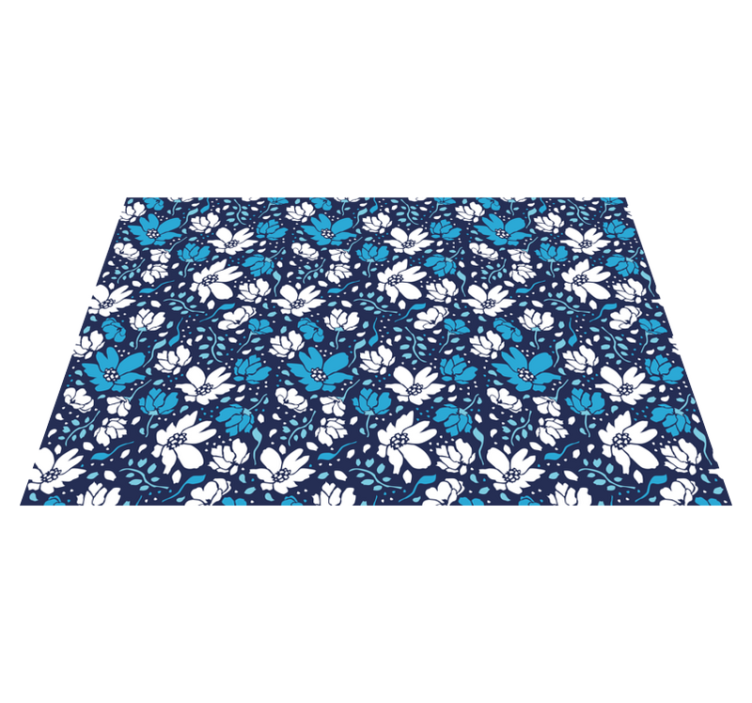 Tapis vinyle fleurs et plantes motif floral bleu marine - TenStickers