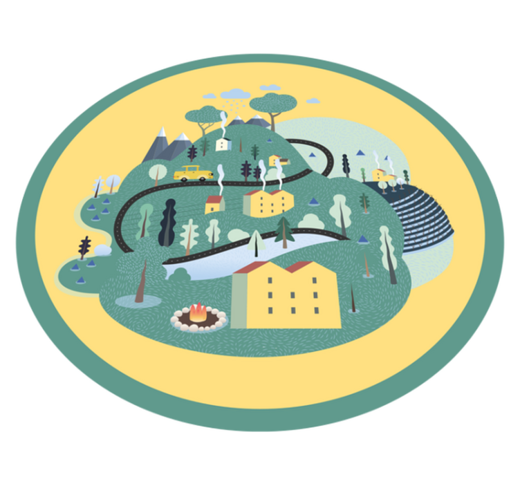 Tapis vinyle pour enfants Montagnes vertes avec des maisons - TenStickers