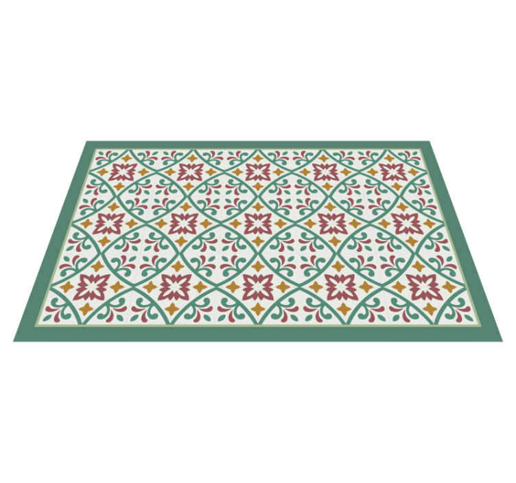 Tapis vinyle cuisine carreaux fleurs jaune rouge et vert - TenStickers