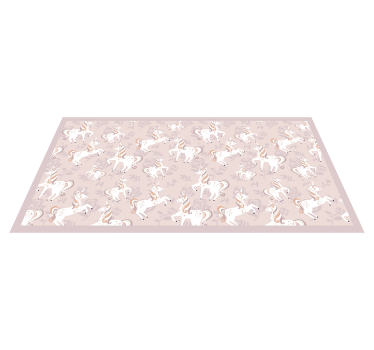 Tapis vinyle pour enfants Licorne rose et haute avec des fleurs - TenStickers