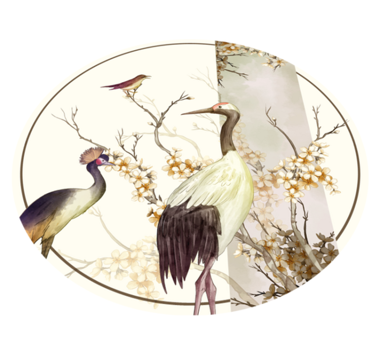 Tapis vinyle animal Brindilles et oiseaux chinoiserie - TenStickers