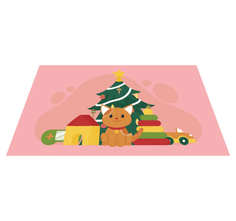 Tapis vinyle noël avec chat et symboles noël - TenStickers