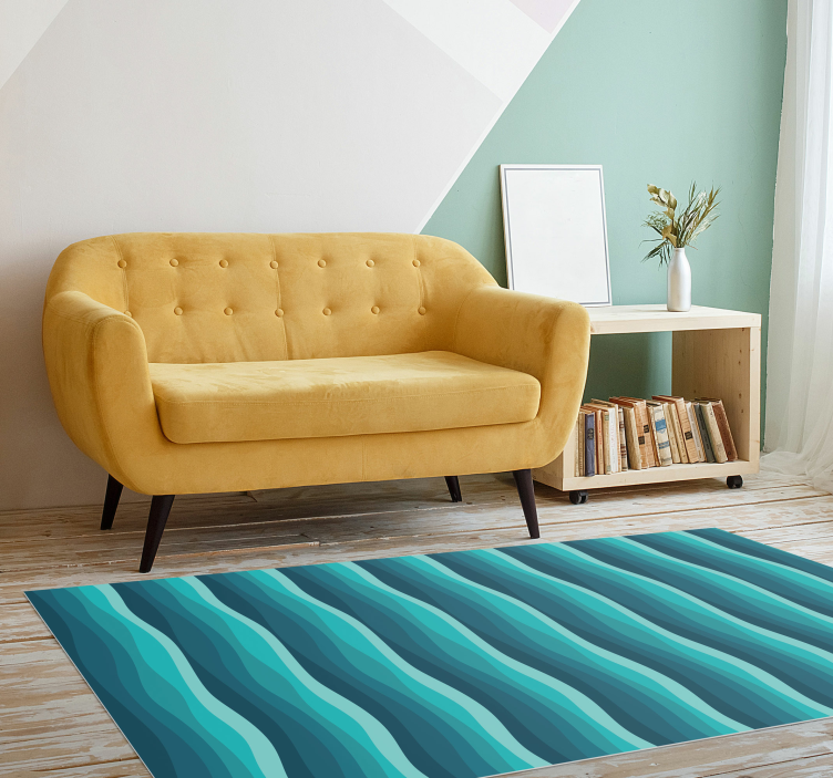Tapis vinyle salon vagues bleues sereines - TenStickers