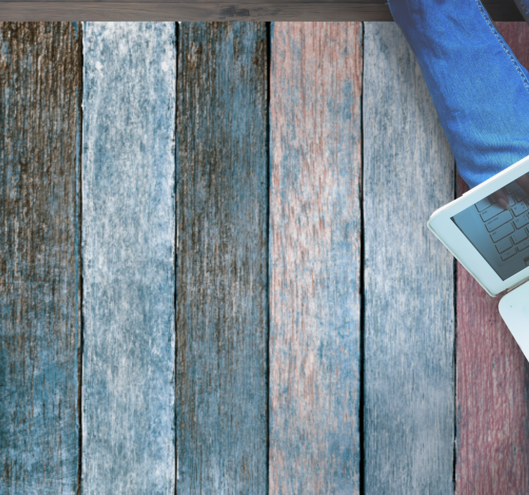 Tapis vinyle imitation parquet planches bleues et roses - TenStickers