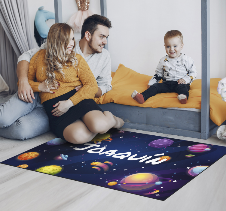 Tapis vinyle univers et planètes avec nom - TenStickers