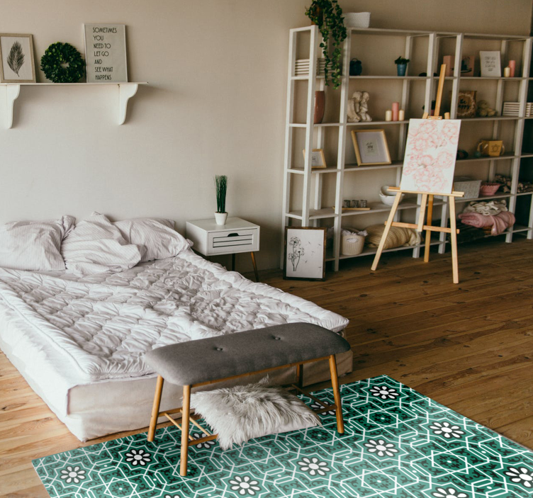 Tapis vinyle cuisine carreaux de ciment vert bleu - TenStickers