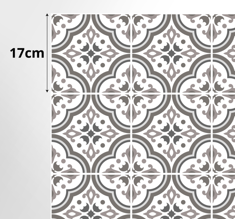 Tapis vinyle carreaux de ciment gris et fleurs - TenStickers