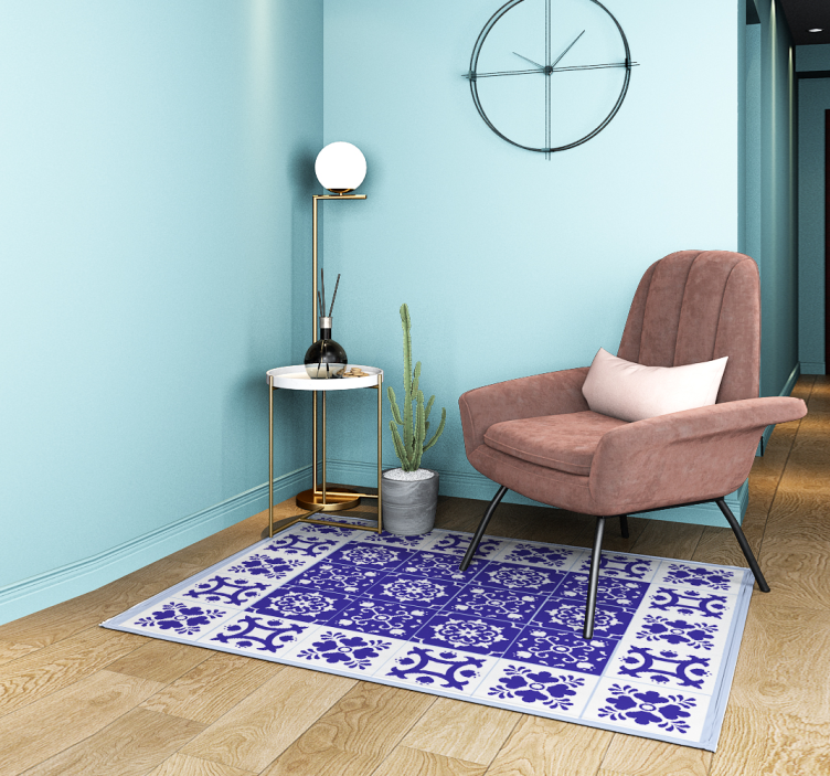 tapis vinyle carreaux Beau blanc et bleu - TenStickers