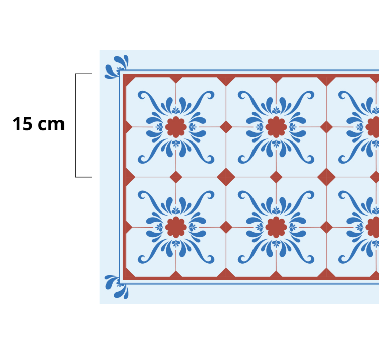 Tapis vinyle carreaux de ciment ornements rouges et bleus - TenStickers