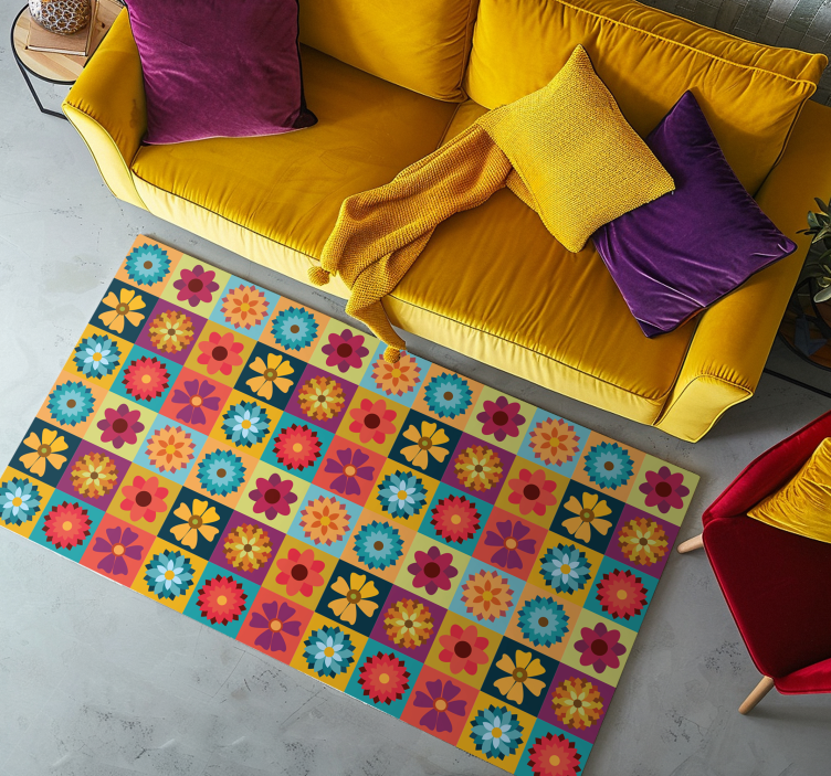 Tapis vinyle carreaux de ciment fleurs hippies multicolores - TenStickers