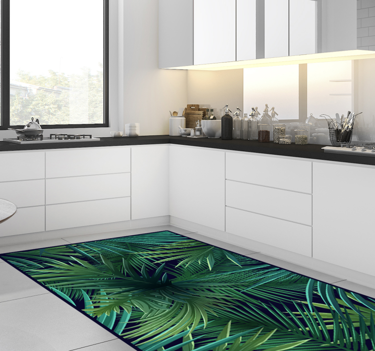 Tapis vinyle cuisine feuilles de palmier intenses - TenStickers