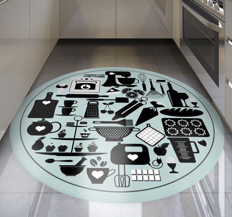 Tapis vinyle cuisine silhouettes culinaires - TenStickers