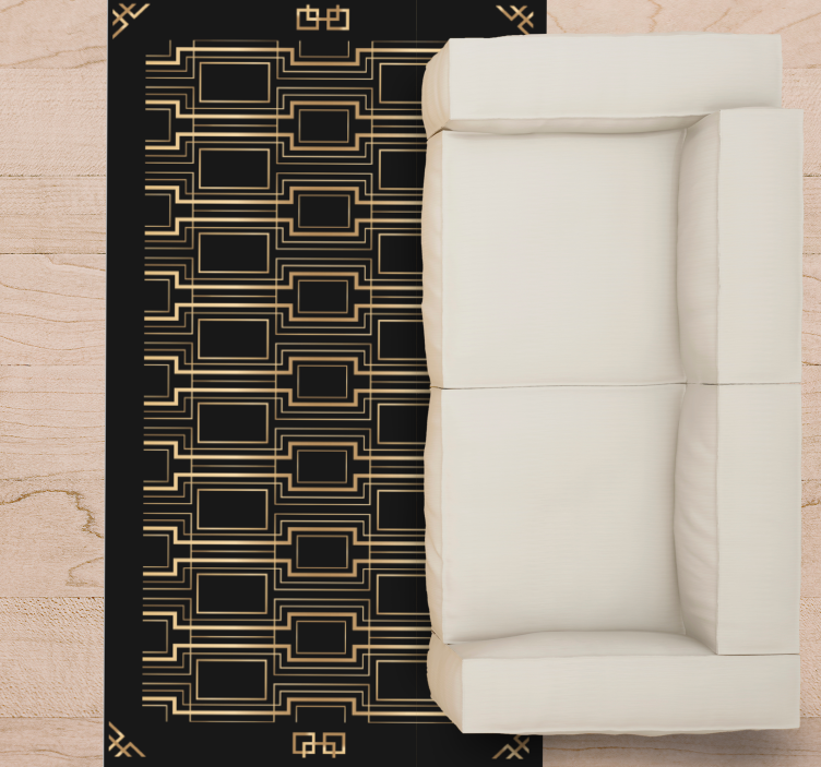 Tapis vinyle geometrique vinyle déco doré et noir - TenStickers