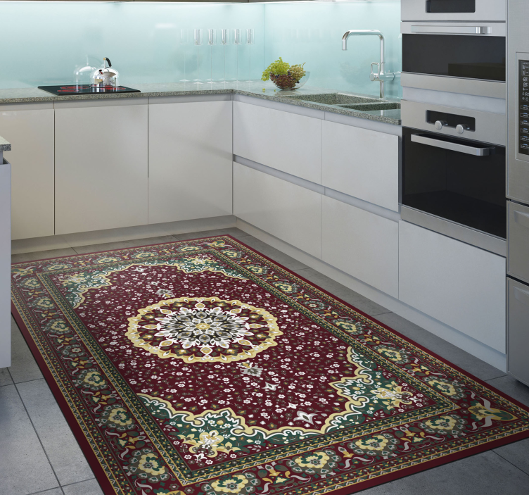 Tapis vinyle cuisine motif floral traditionnel - TenStickers