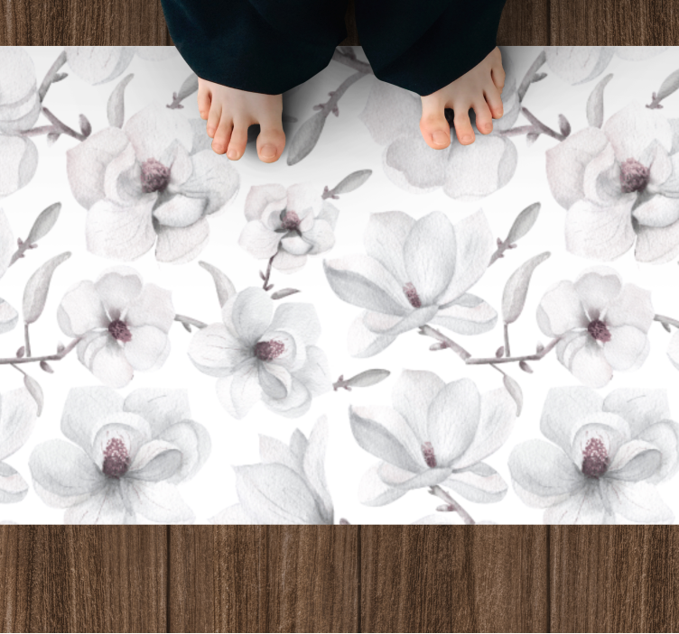 Tapis vinyle salon Branche élégante avec magnolia - TenStickers