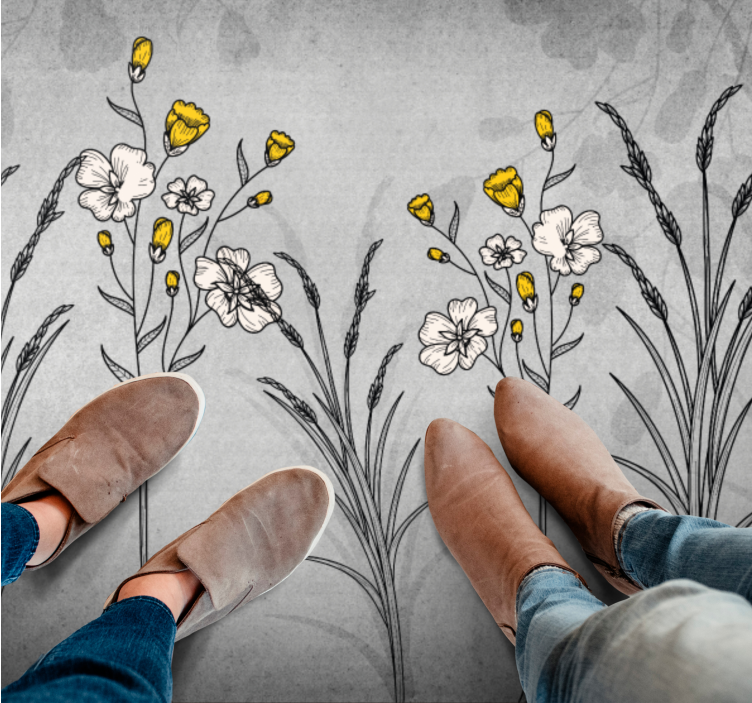 Tapis vinyle salon Plantes grises de style scandinave - TenStickers