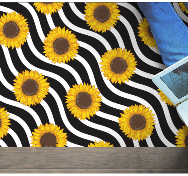 tapis vinyle salon Tournesols sur fond rayé - TenStickers