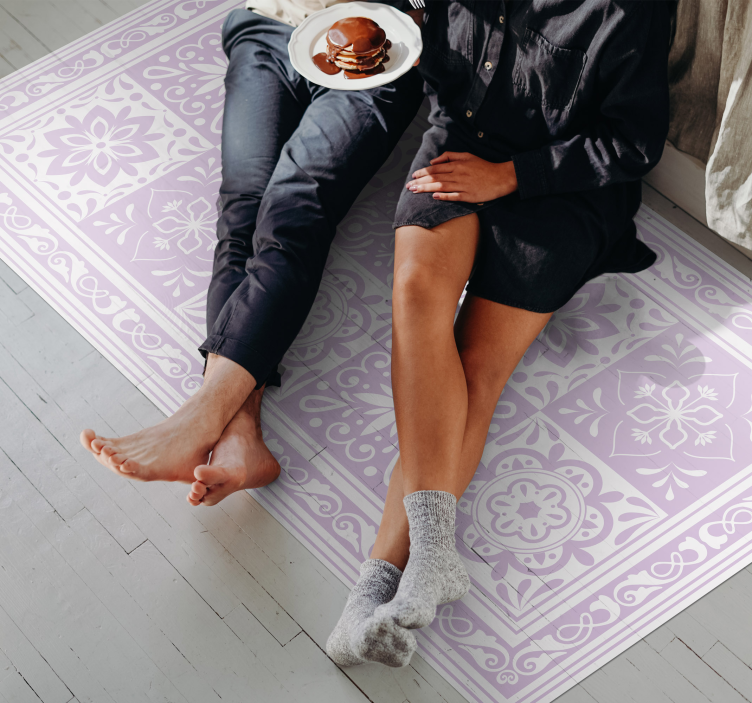 Tapis vinyle carreaux formes florales mauves - TenStickers