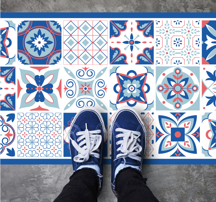Tapis vinyle carreaux de ciment bleus style Grenade - TenStickers