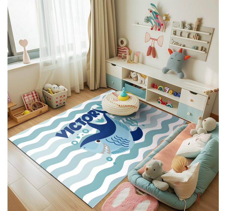 tapis vinyle avec nom Bébé requin avec nom - TenStickers