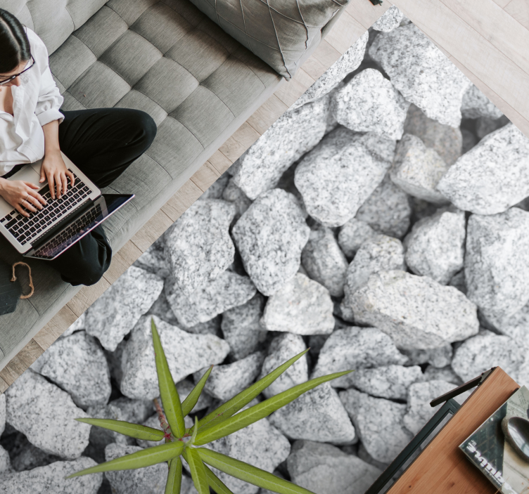 tapis vinyle effet pierre Pierre concassée plante sauvage solitai - TenStickers