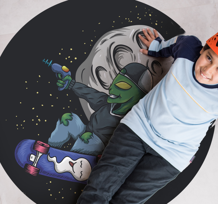 Tapis vinyle Alien skateboarder sur la lune - TenStickers