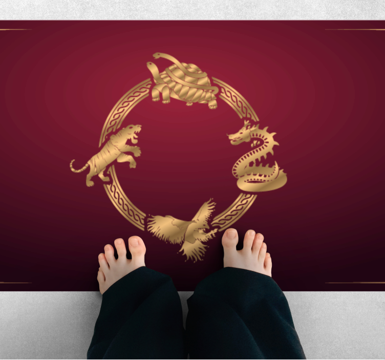 Tapis vinyle éthnique cercle zodiacal doré - TenStickers