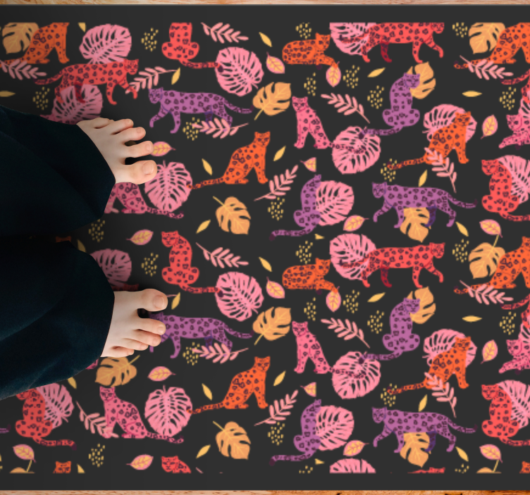 Tapis vinyle animal chats de la jungle colorés - TenStickers