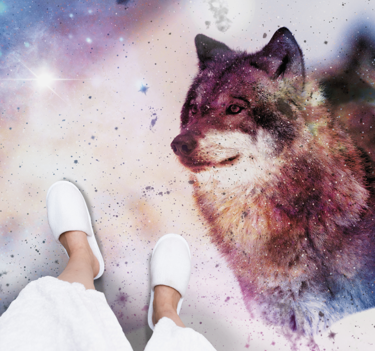 Tapis vinyle animal image du loup cosmique - TenStickers