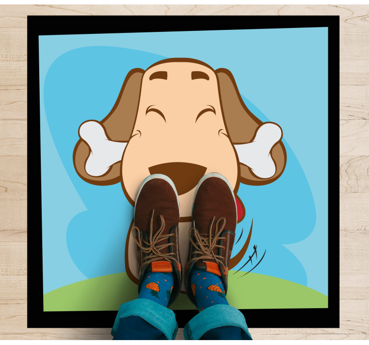 Tapis vinyle animal chien heureux avec os - TenStickers