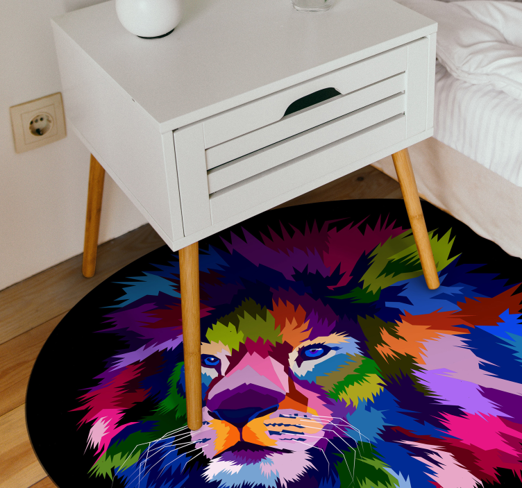 Tapis vinyle animal tête de lion colorée - TenStickers