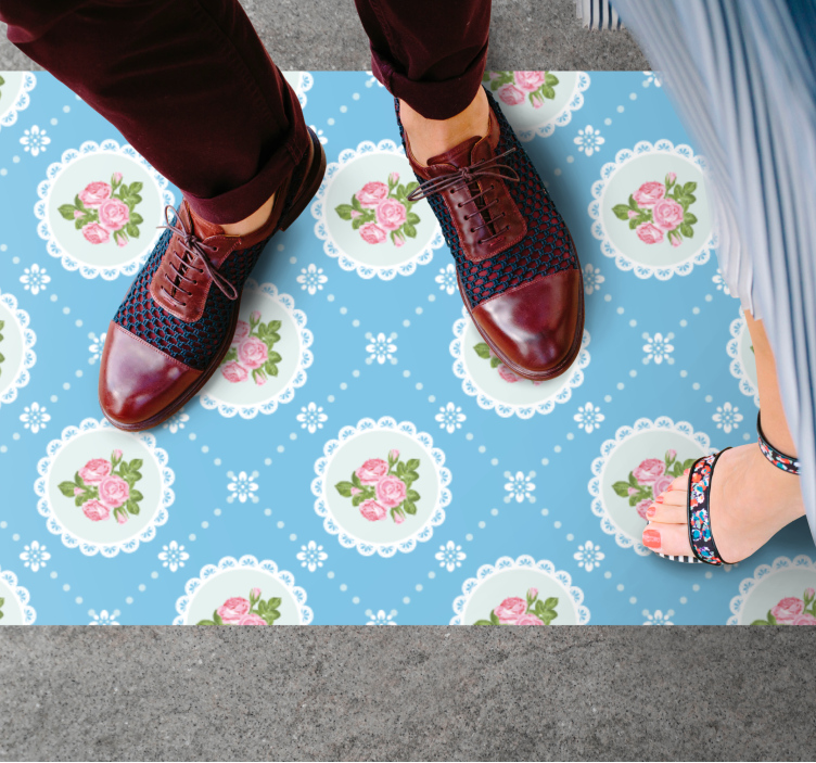 Tapis vinyle bleu motif de dentelle florale - TenStickers