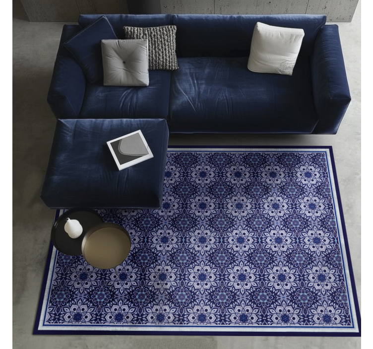 Tapis vinyle bleu motif floral vintage - TenStickers