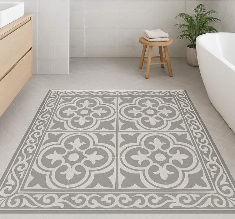 Tapis vinyle carré élégant carrelage gris - TenStickers