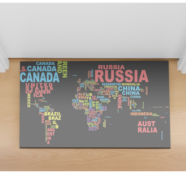 Tapis vinyle carte du monde typographie des pays - TenStickers