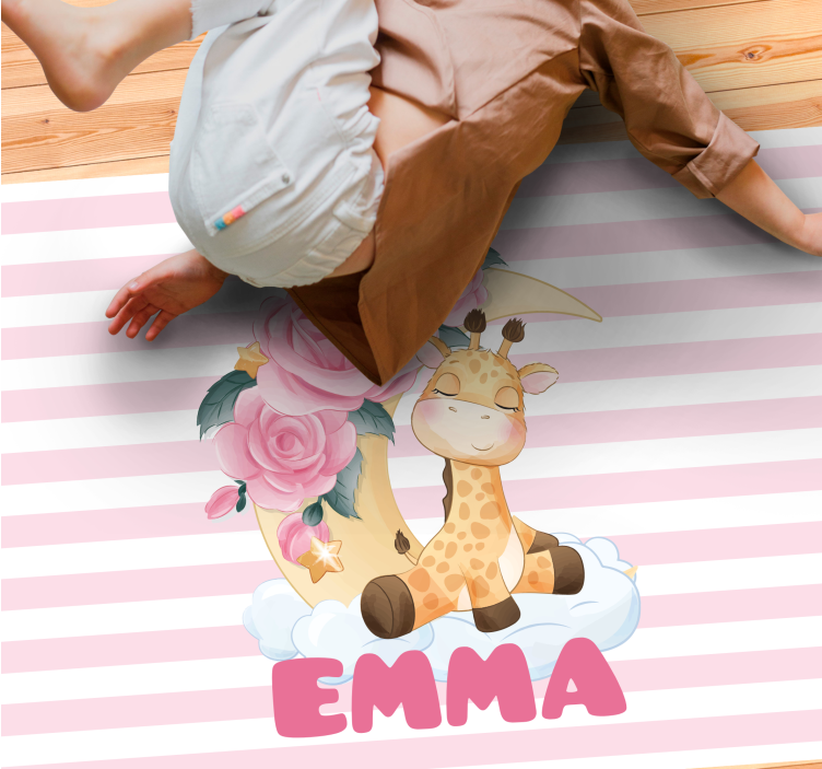Tapis vinyle chambre bébé girafe heureuse personnalisée - TenStickers