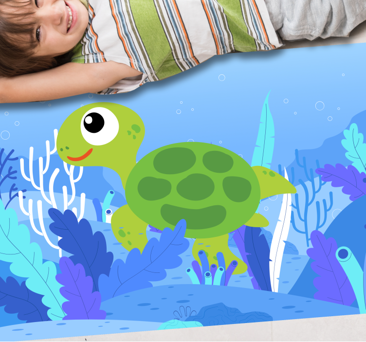 Tapis vinyle pour enfants paysage marin de tortue joyeux - TenStickers