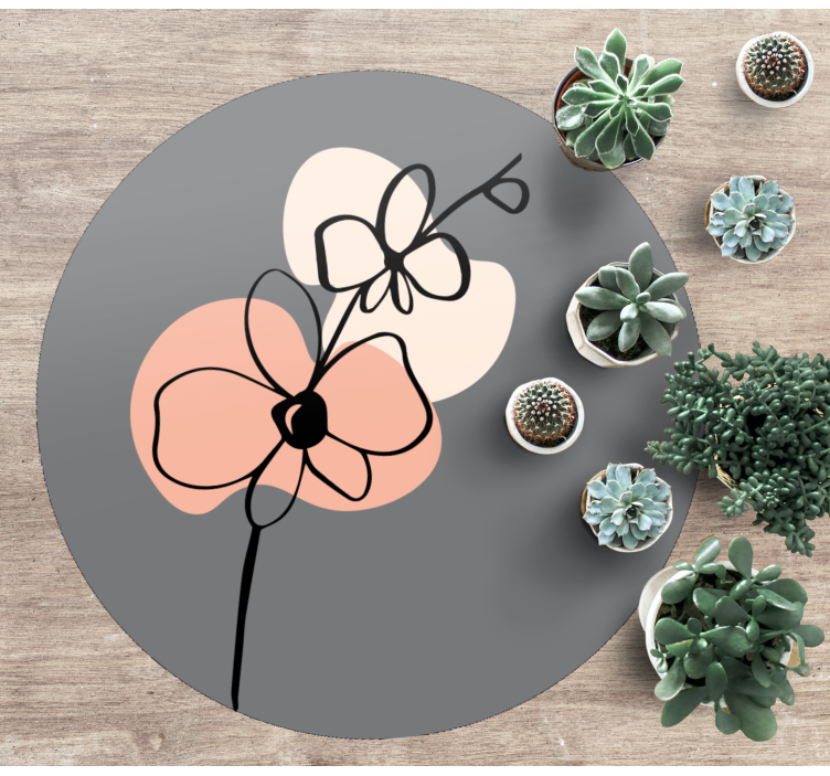 Tapis vinyle fleurs et plantes design gris minimaliste - TenStickers