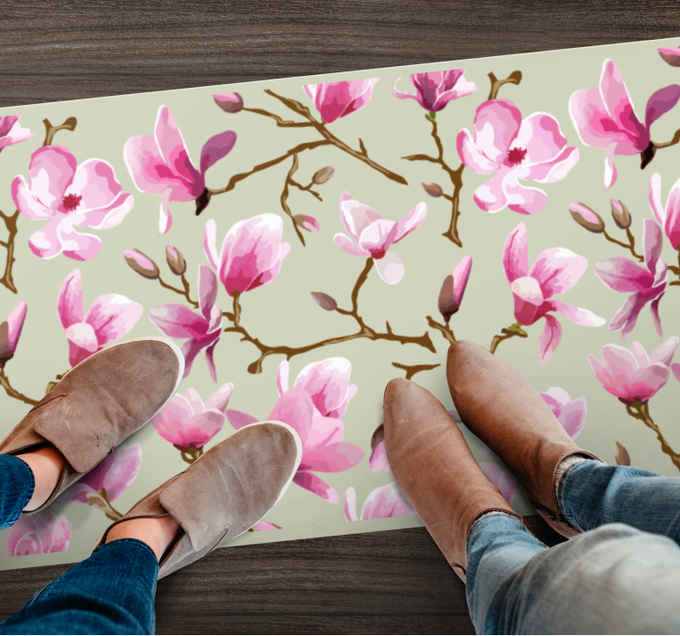 Tapis vinyle fleurs et plantes magnolia rose - TenStickers
