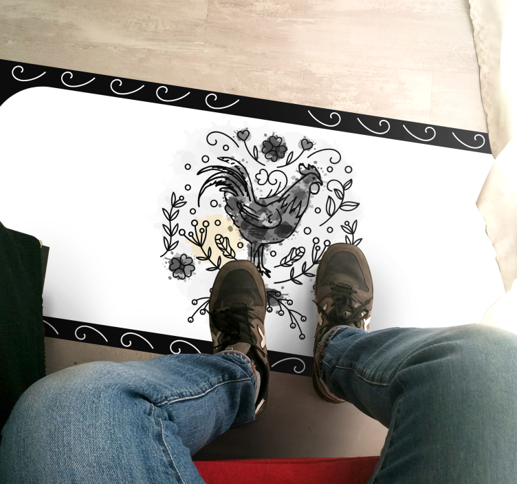 Tapis vinyle fleurs et plantes charmant motif de coq - TenStickers
