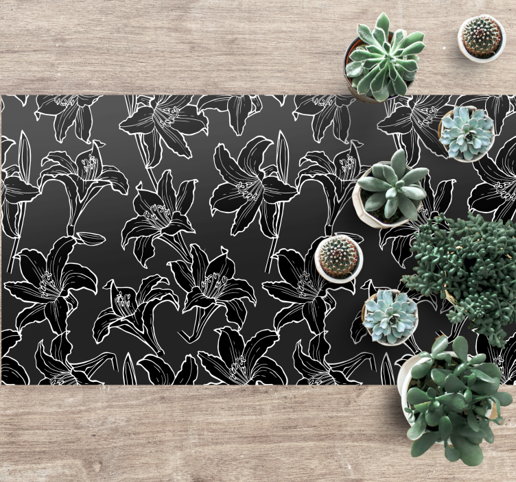 Tapis vinyle fleurs et plantes composition florale noire - TenStickers
